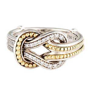 LAGOS DIAMOND NEWPORT 18K YELLOW GOLD & STERLING SILVER 925 KNOT BAND RING